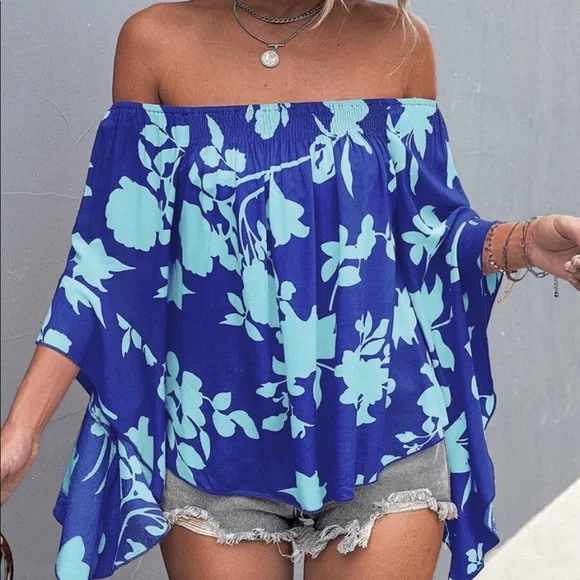 Boho Floral Print Off Shoulder Top Blouse - Picture 9 of 16